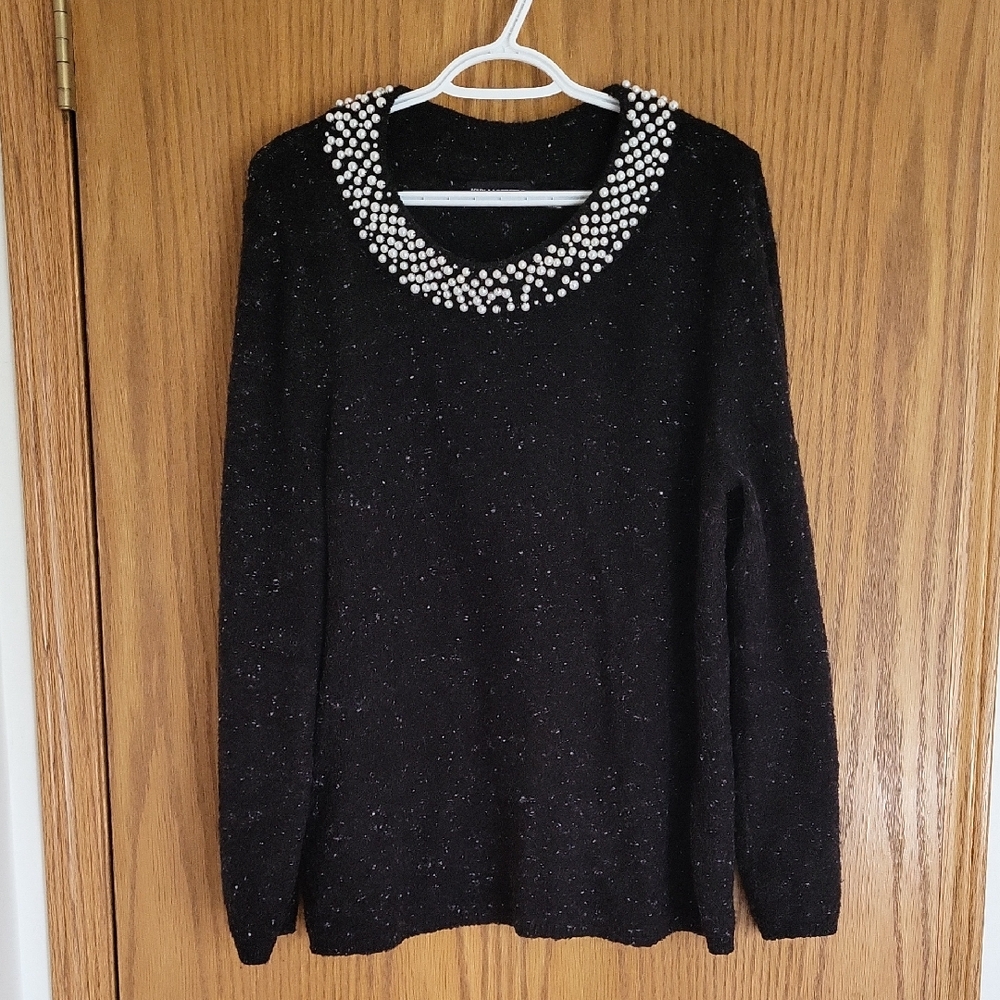Karl Lagerfeld Black Sweater with Pearl Accents